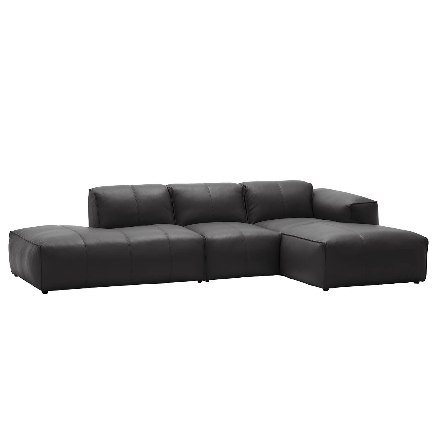 home24 Studio Copenhagen Ecksofa Hudson VIII Grau Echtleder 301x71x173 cm (BxHxT) Skandi