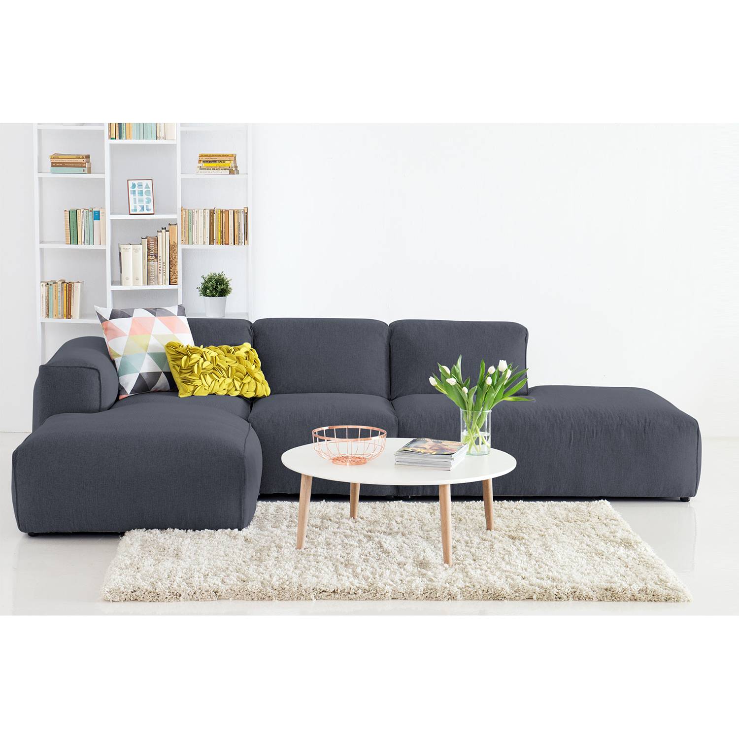 home24 Studio Copenhagen Ecksofa Hudson VIII Anthrazit Webstoff 301x71x173 cm (BxHxT) Skandi