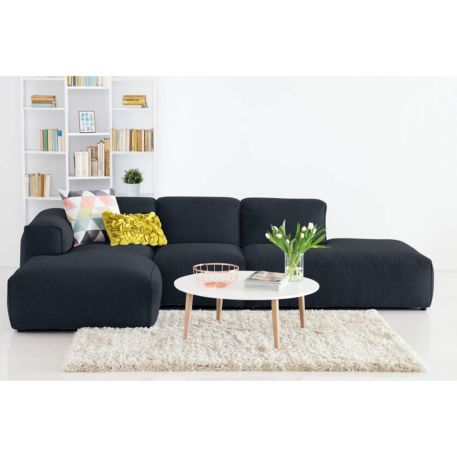 home24 Studio Copenhagen Ecksofa Hudson VIII Grau Webstoff 301x71x173 cm (BxHxT) Skandi