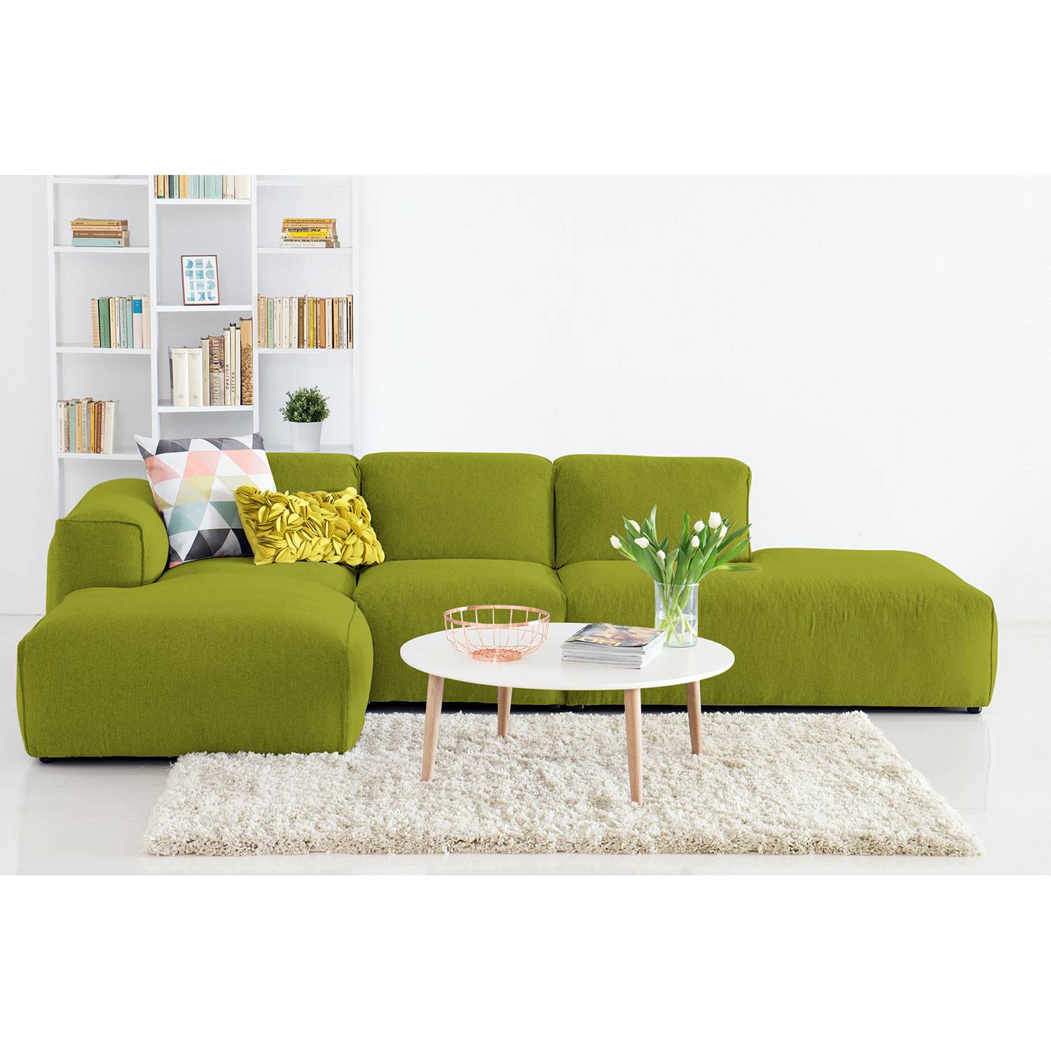 home24 Studio Copenhagen Ecksofa Hudson VIII Grün Webstoff 301x71x173 cm (BxHxT) Skandi