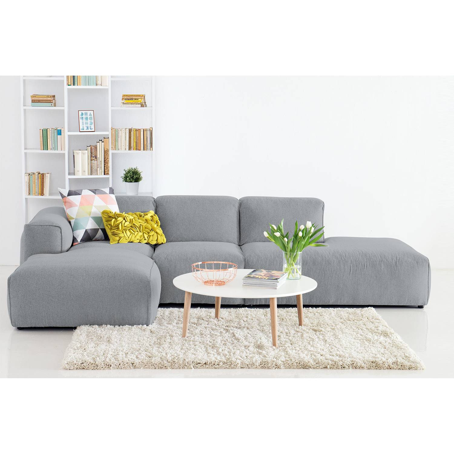 home24 Studio Copenhagen Ecksofa Hudson VIII Silber Webstoff 301x71x173 cm (BxHxT) Skandi