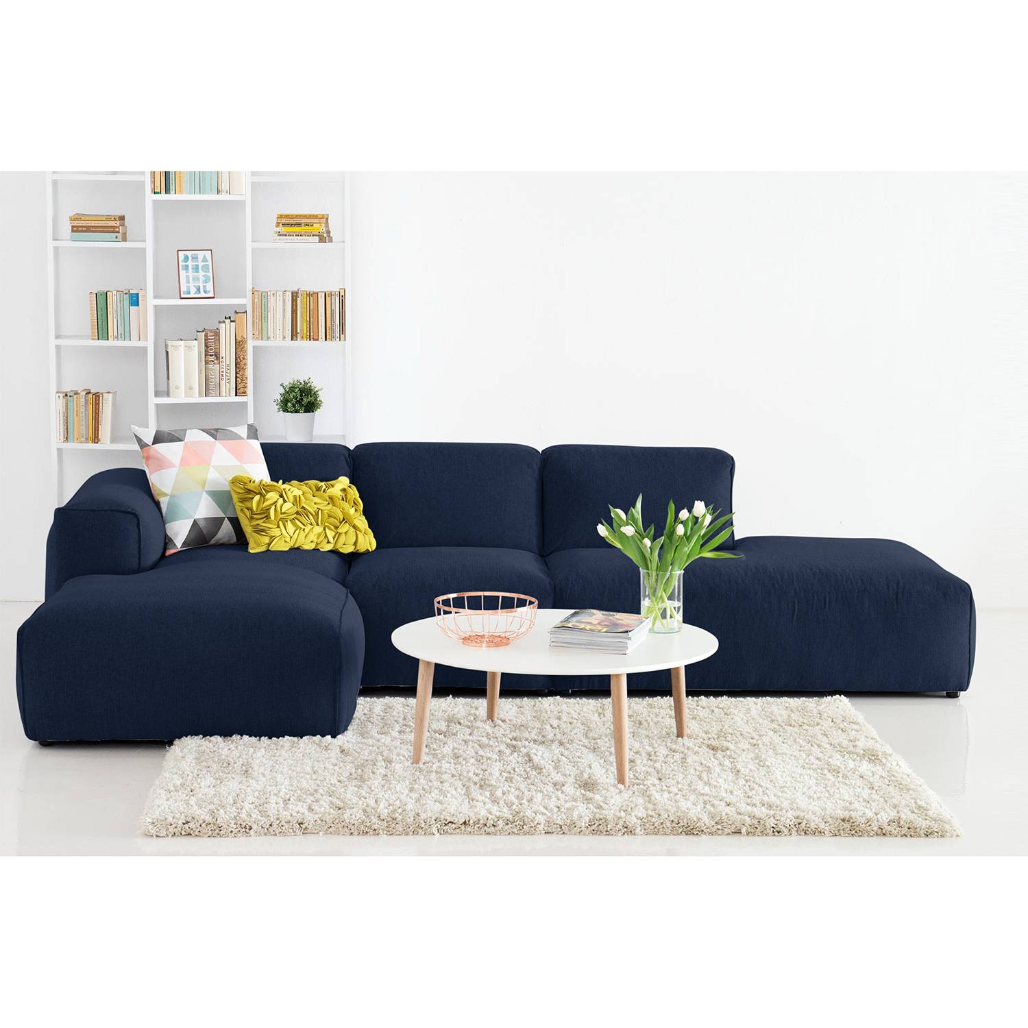 home24 Studio Copenhagen Ecksofa Hudson VIII Dunkelblau Webstoff 301x71x173 cm (BxHxT) Skandi