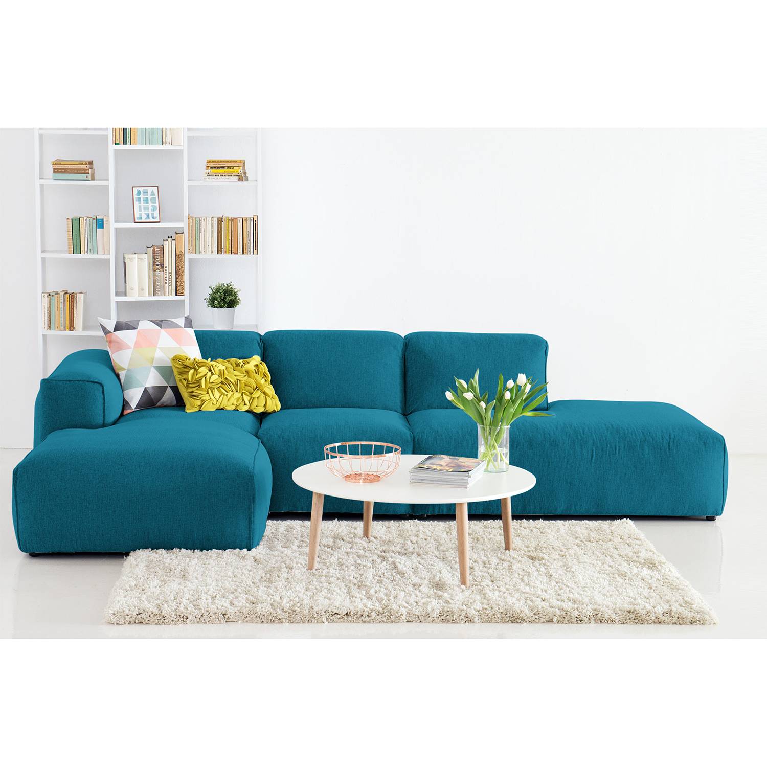home24 Studio Copenhagen Ecksofa Hudson VIII Türkis Webstoff 301x71x173 cm (BxHxT) Skandi