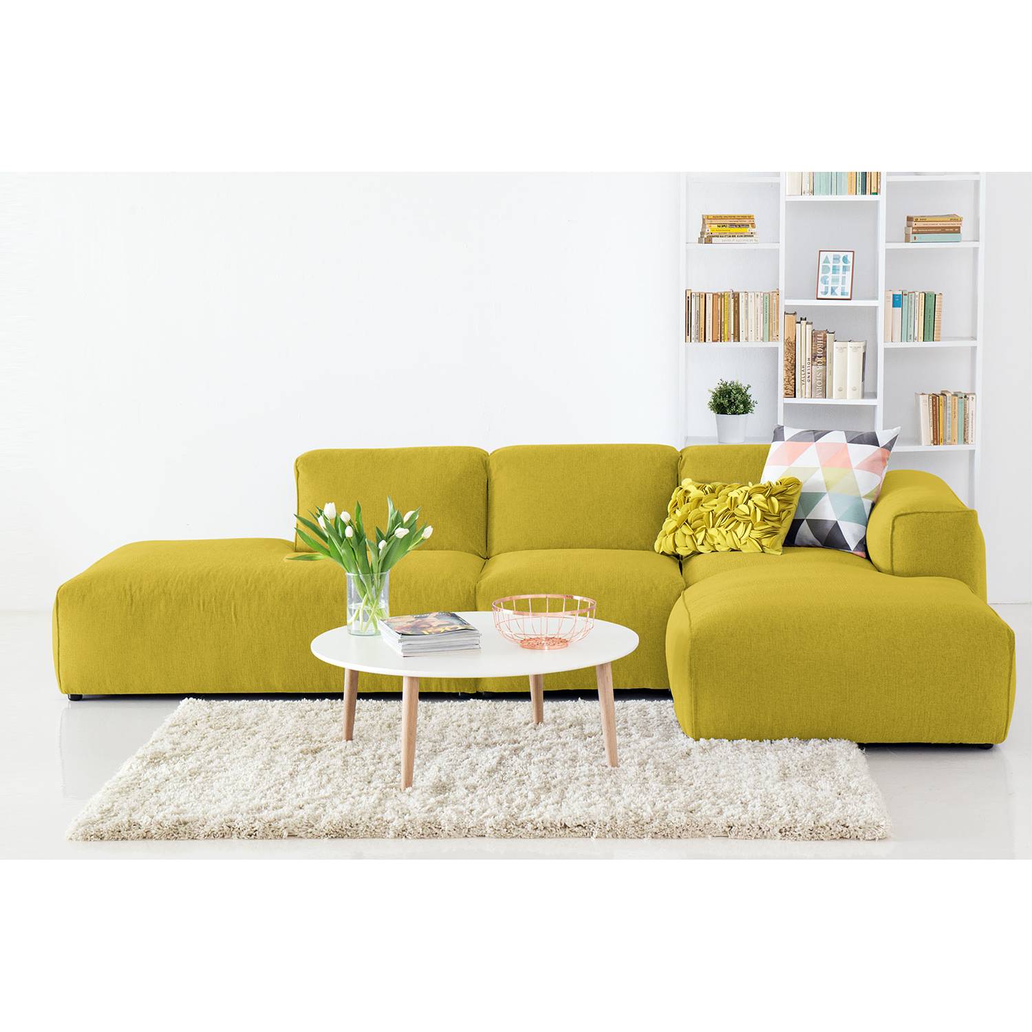 home24 Studio Copenhagen Ecksofa Hudson VIII Gelb Webstoff 301x71x173 cm (BxHxT) Skandi