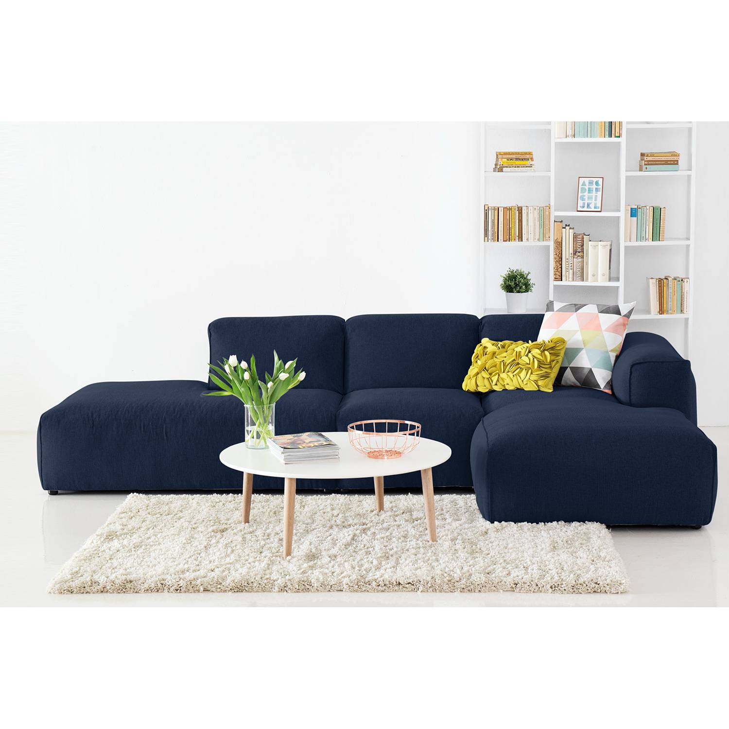 home24 Studio Copenhagen Ecksofa Hudson VIII Dunkelblau Webstoff 301x71x173 cm (BxHxT) Skandi