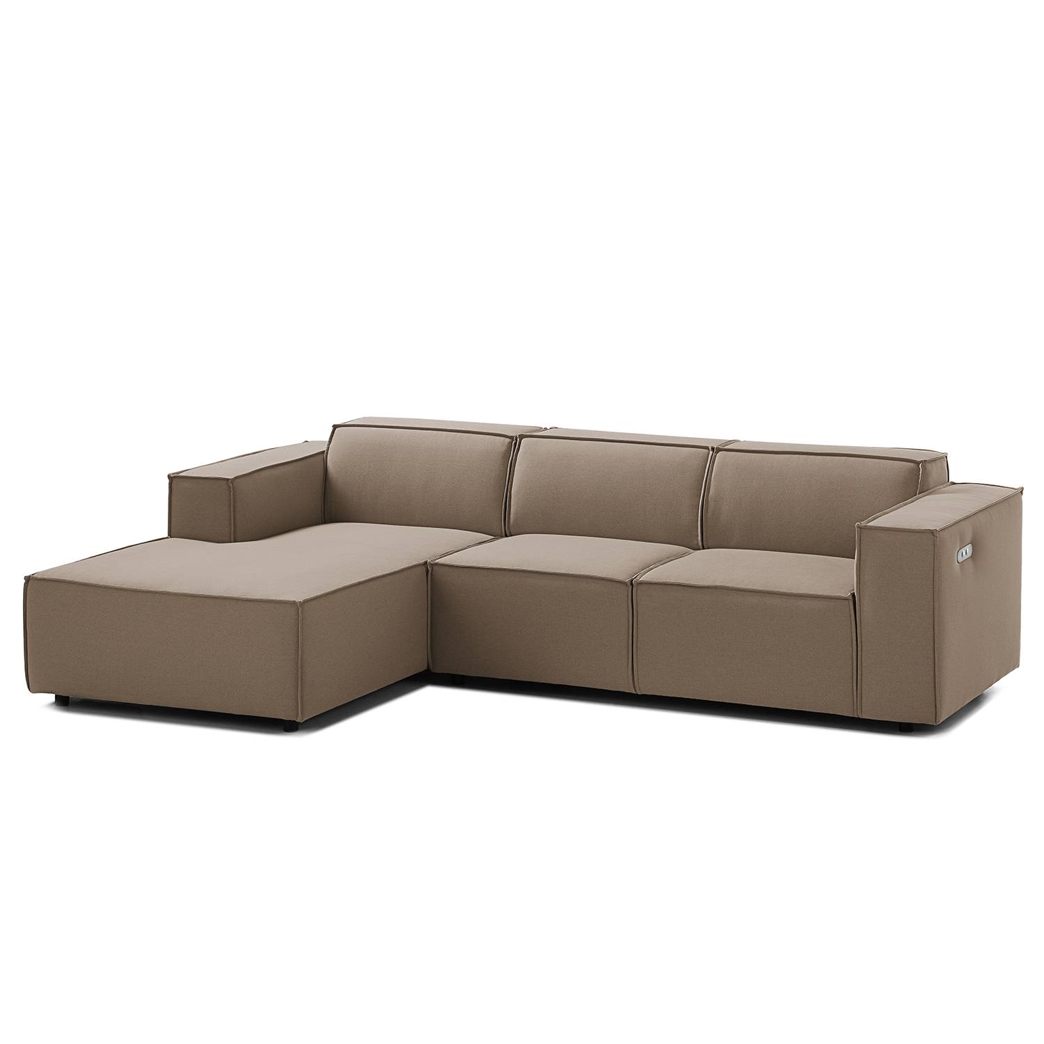 home24 KINX Ecksofa Kinx I 2-Sitzer Cappuccino Strukturstoff 260x70x177 cm