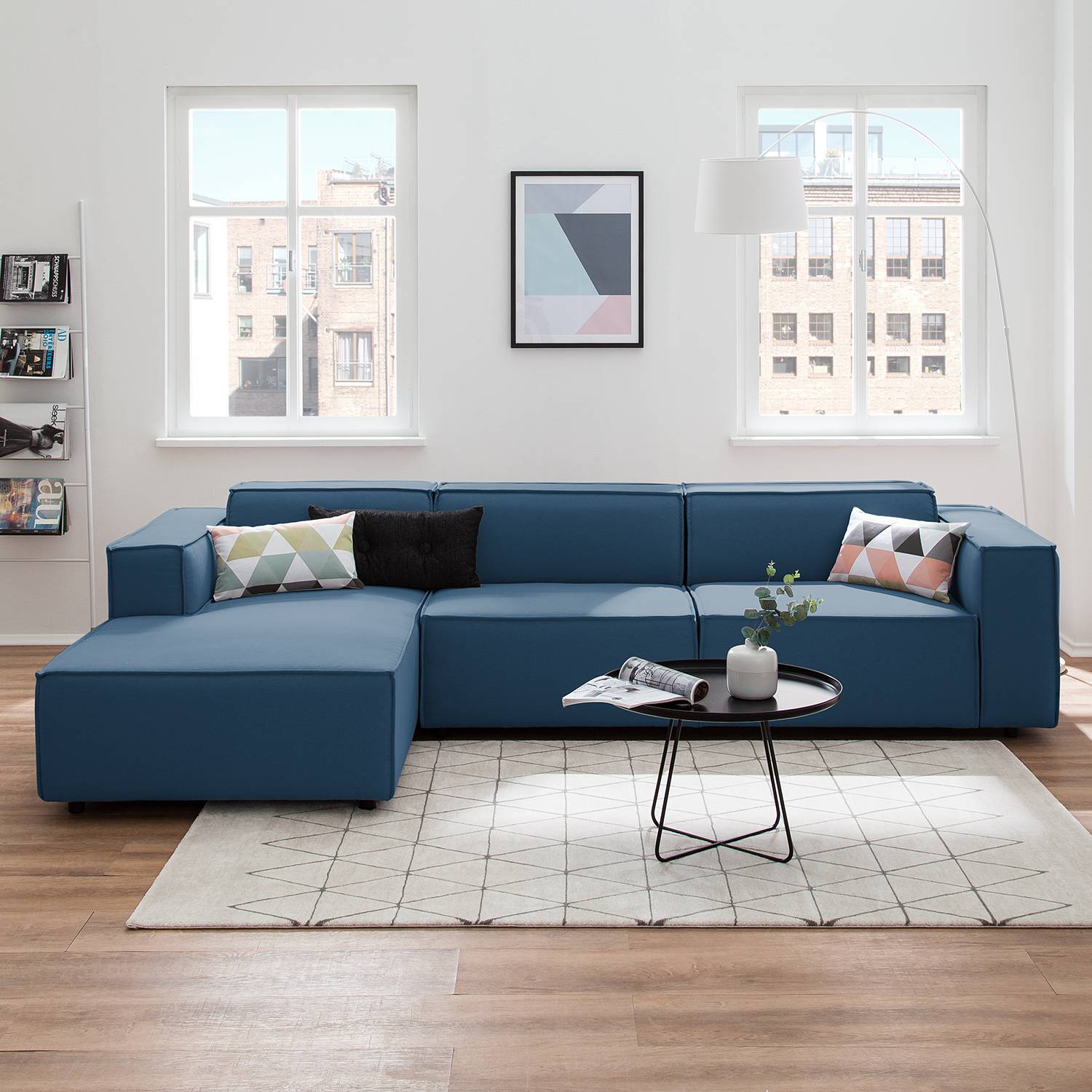 home24 Ecksofa Kinx II Dunkelblau Strukturstoff 294x72x177 cm (BxHxT) Modern