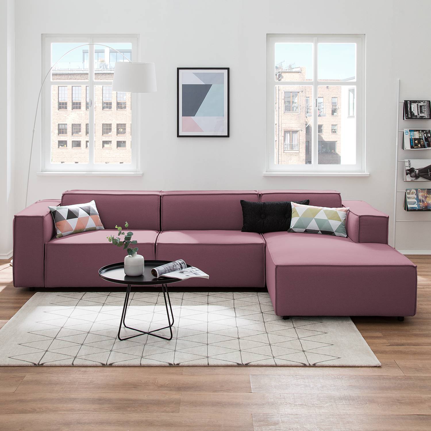 home24 Ecksofa Kinx II Flieder Strukturstoff 294x72x177 cm (BxHxT) Modern