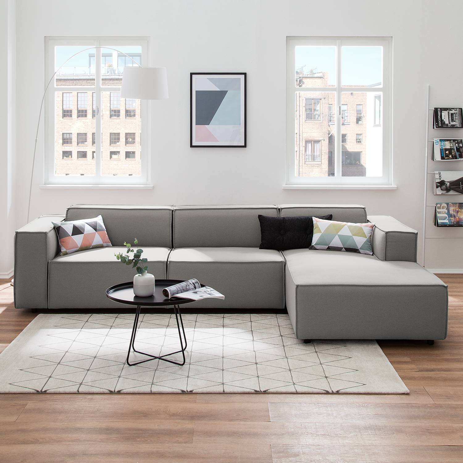 home24 Ecksofa Kinx II Graubraun Strukturstoff 294x72x177 cm (BxHxT) Modern