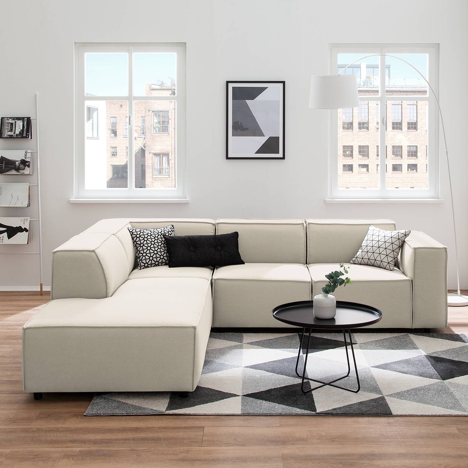 home24 Ecksofa Kinx III Altweiß Strukturstoff 259x72x234 cm (BxHxT) Modern