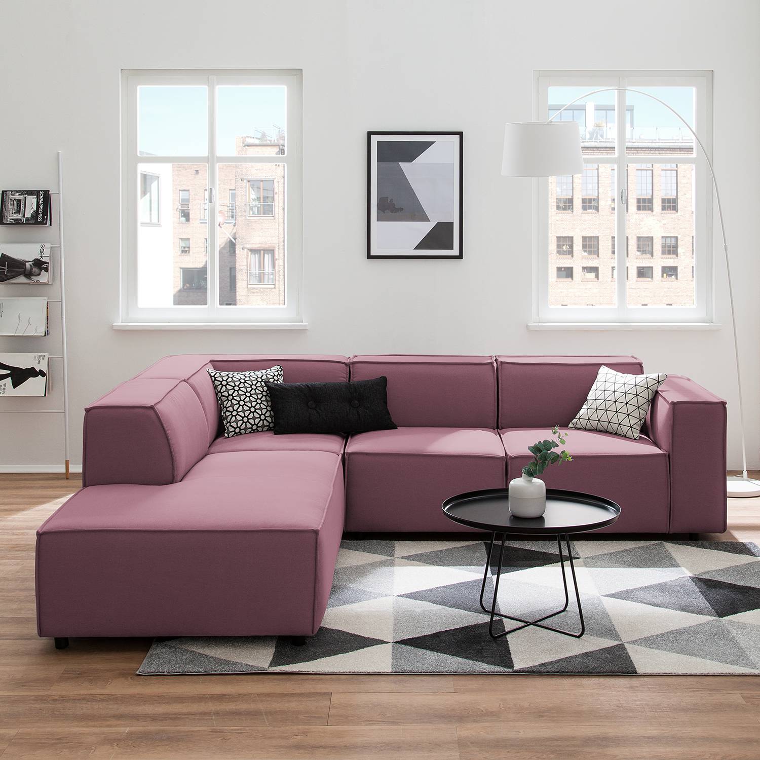 home24 Ecksofa Kinx III Flieder Strukturstoff 259x72x234 cm (BxHxT) Modern