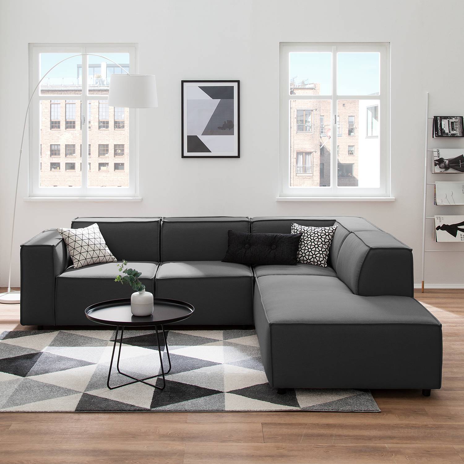 home24 Ecksofa Kinx III Anthrazit Strukturstoff 259x72x234 cm (BxHxT) Modern