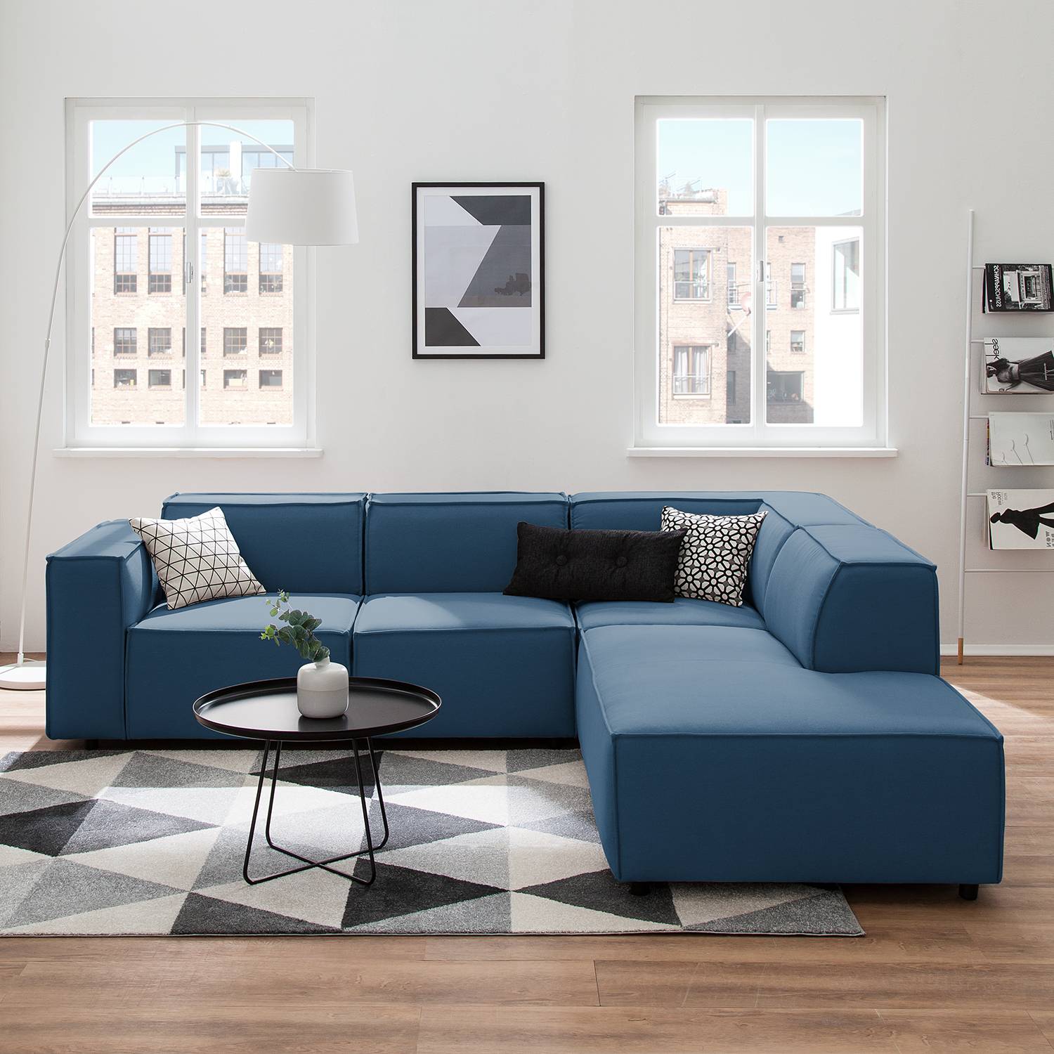 home24 Ecksofa Kinx III Dunkelblau Strukturstoff 259x72x234 cm (BxHxT) Modern