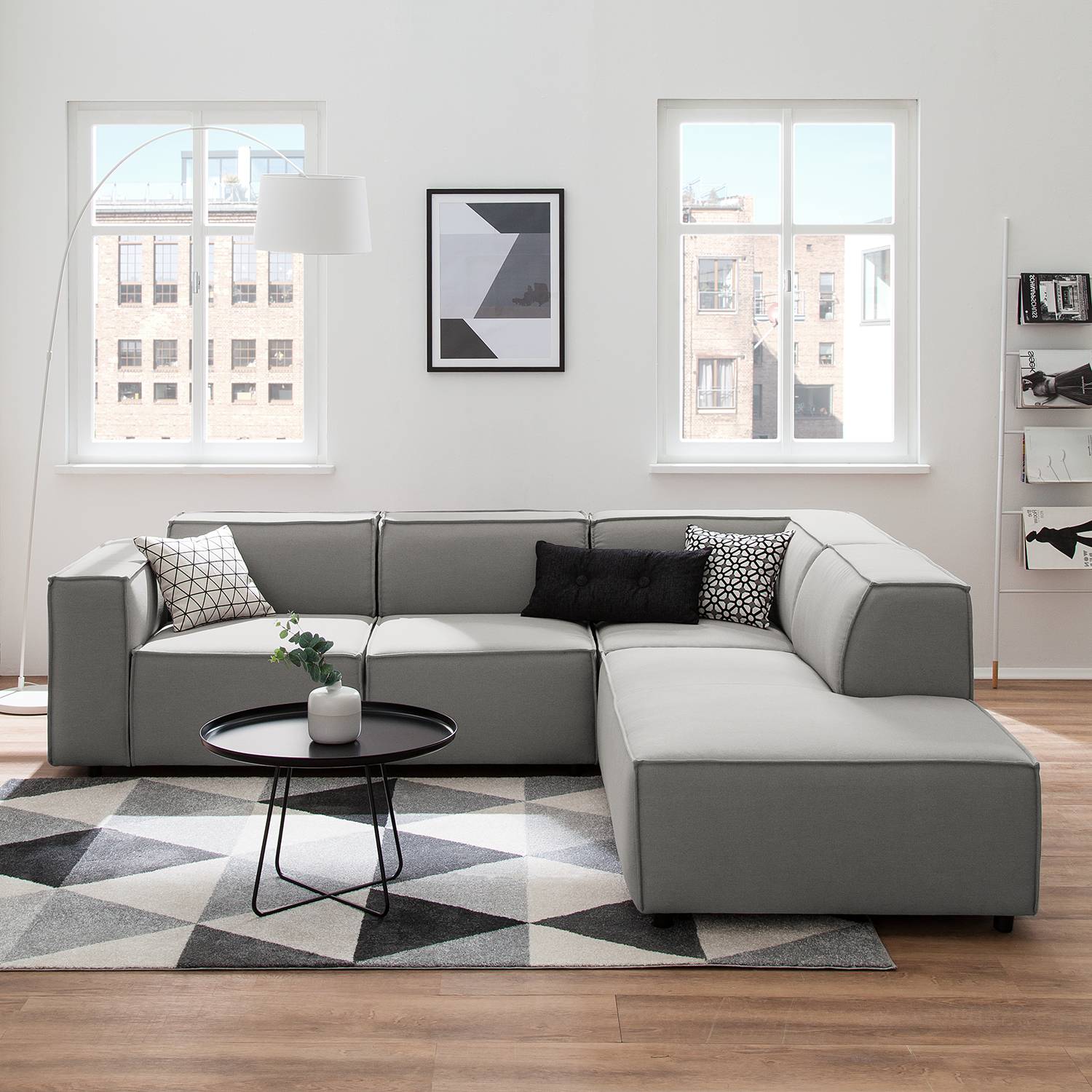 home24 Ecksofa Kinx III Graubraun Strukturstoff 259x72x234 cm (BxHxT) Modern