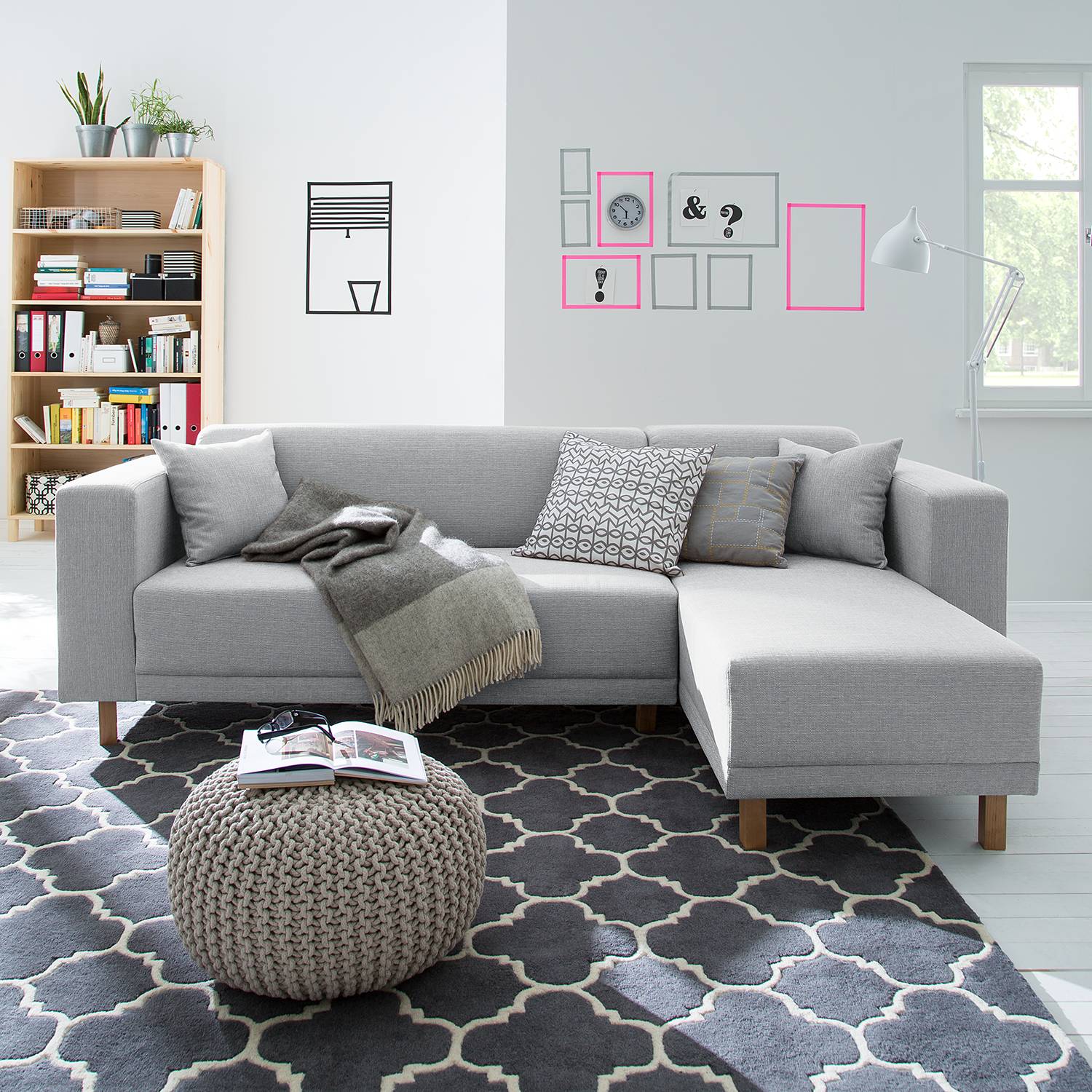 home24 KIYDOO Ecksofa KiYDOO relax Silber Webstoff 240x75x140 cm