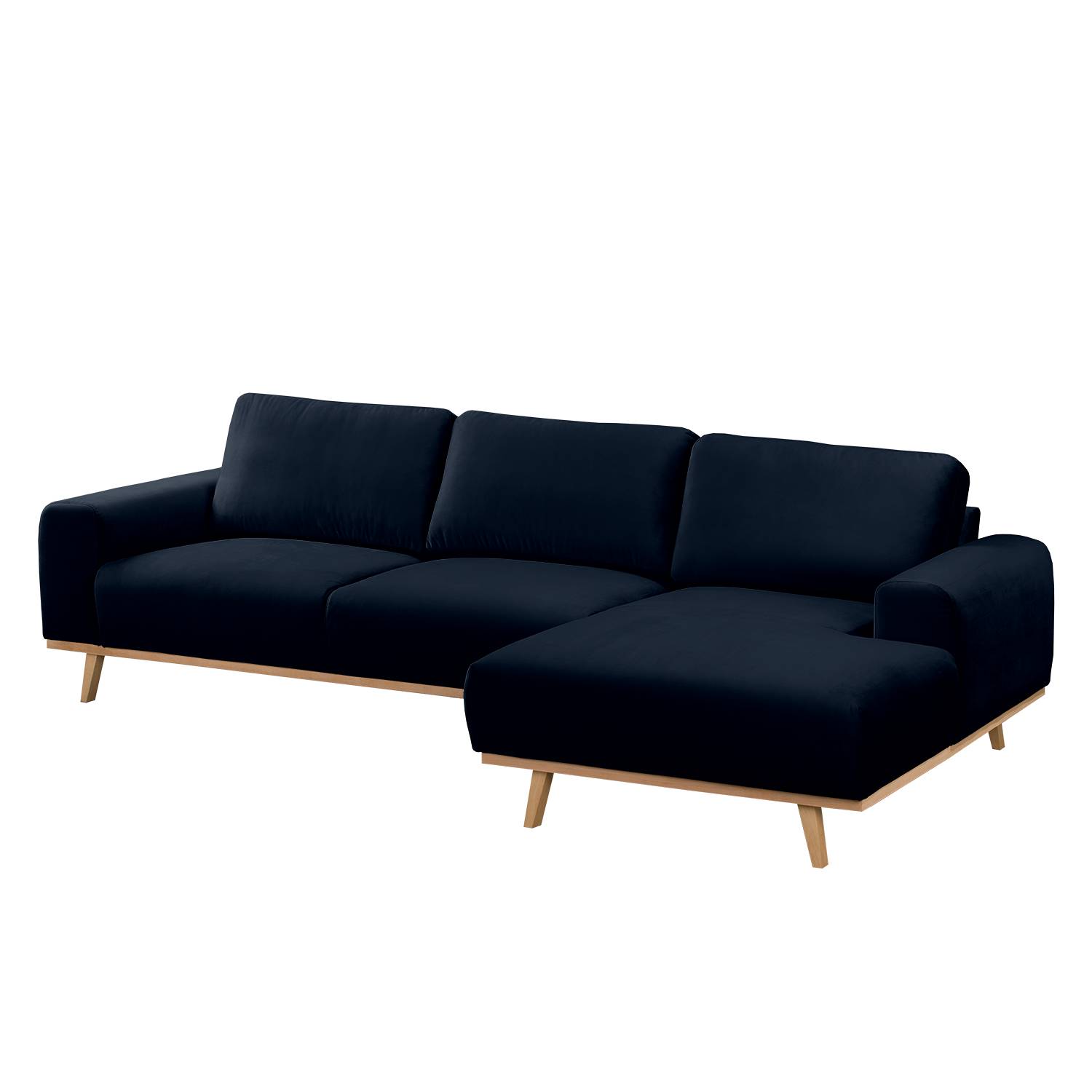 goedkoop Hoekbank Lauris fluweel Longchair vooraanzicht rechts Donkerblauw Morteens