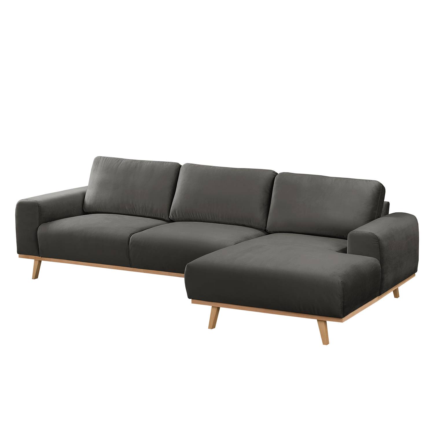 home24 Mørteens Ecksofa Lauris Grau Samt 286x81x152 cm