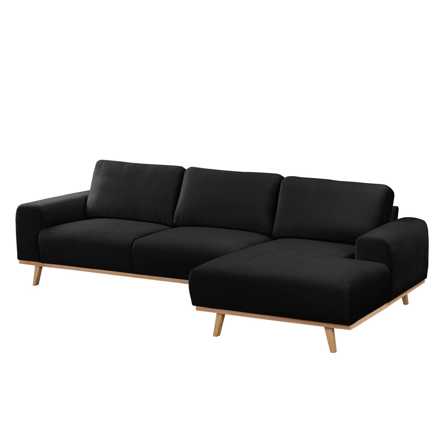 goedkoop Hoekbank Lauris fluweel Longchair vooraanzicht rechts Zwart Morteens
