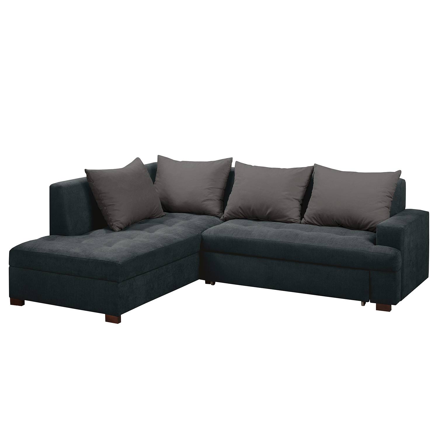 home24 Fredriks Ecksofa Manito Grau/Lehm Microfaser 251x80x196 cm mit Schlaffunktion