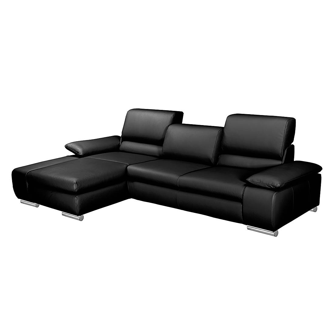 home24 Fredriks Ecksofa Masca 2,5-Sitzer Schwarz Kunstleder 287x78x164 cm (BxHxT) mit Schlaffunktion Modern