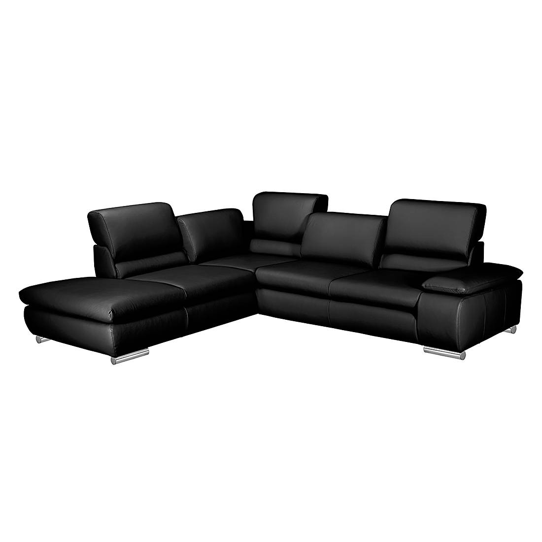 home24 Fredriks Ecksofa Masca 2,5-Sitzer Schwarz Kunstleder 273x78x235 cm (BxHxT) mit Schlaffunktion Modern