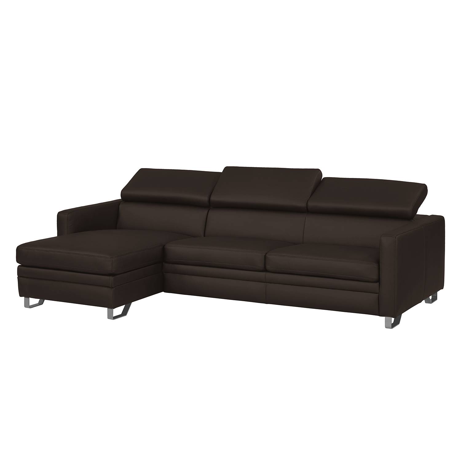 home24 Fredriks Ecksofa Menfi II Dunkelbraun Echtleder 250x70x156 cm (BxHxT) Modern