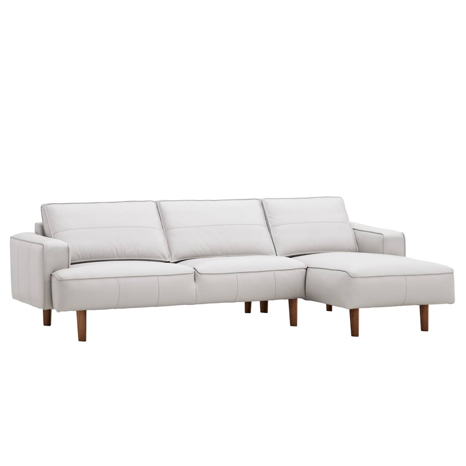 goedkoop Hoekbank Navona echt leer longchair vooraanzicht rechts Walnootkleurig Echt leer Neka Lichtgrijs Studio Copenhagen