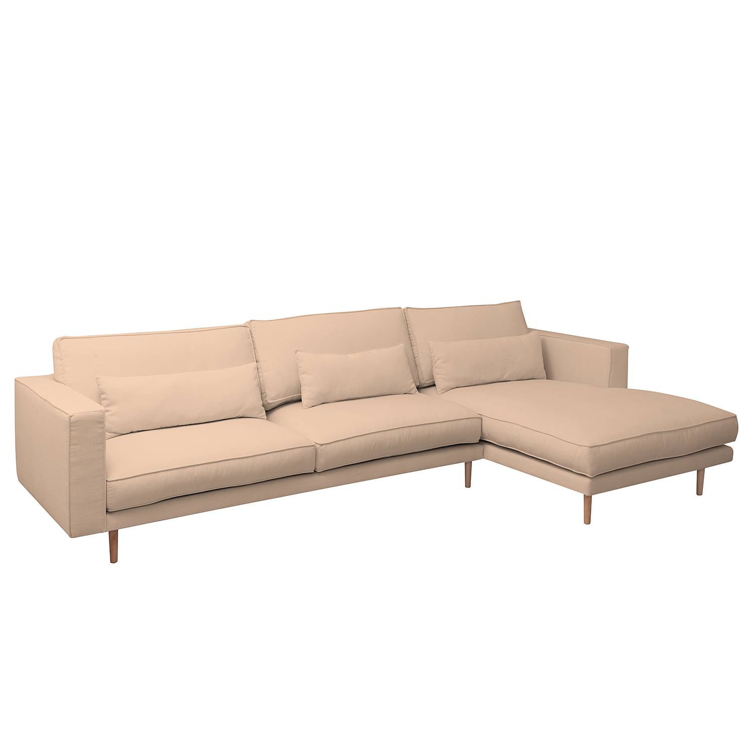 home24 Mørteens Ecksofa Lacona 3-Sitzer Pastellaprikot Strukturstoff 321x70x172 cm