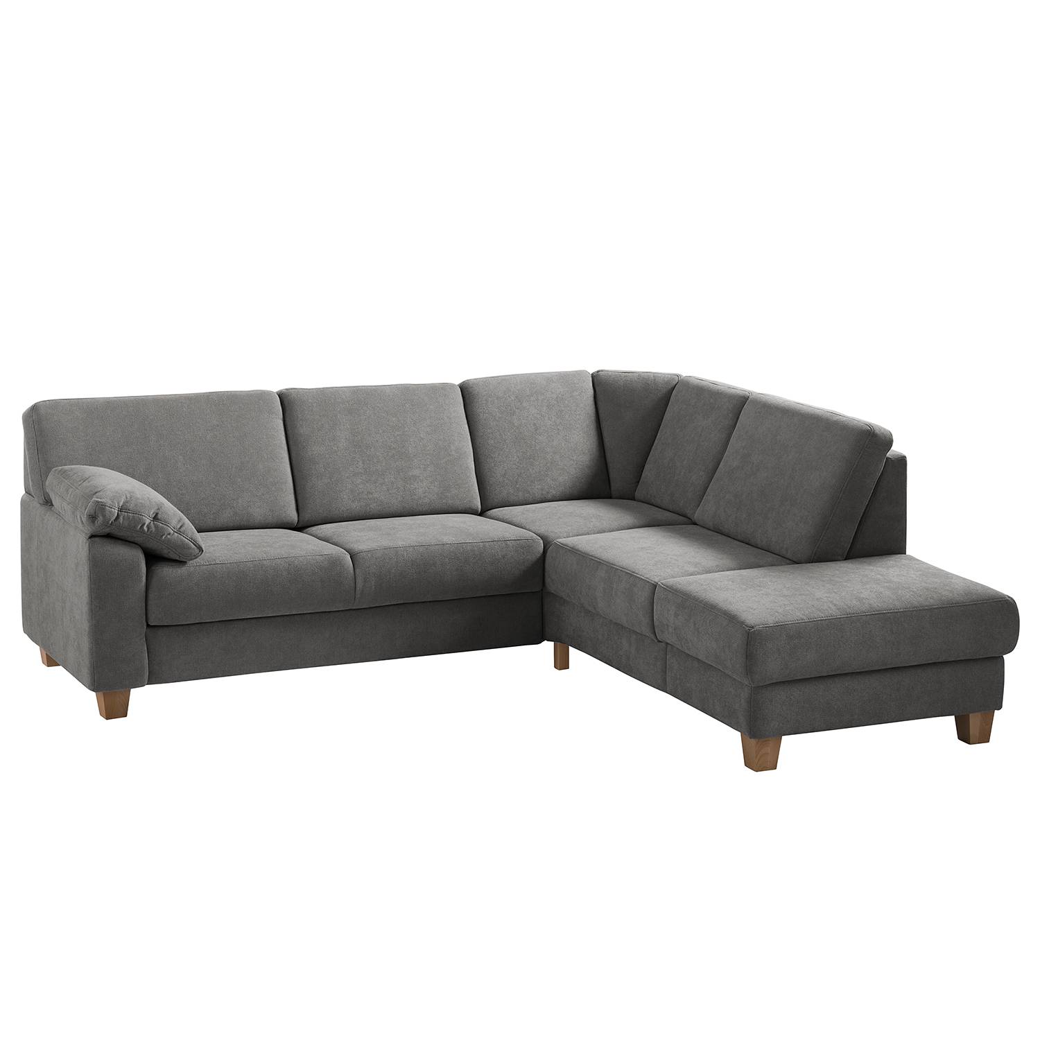 home24 Ars Natura Ecksofa Odemira Grau Strukturstoff 243x88x218 cm mit Bettkasten