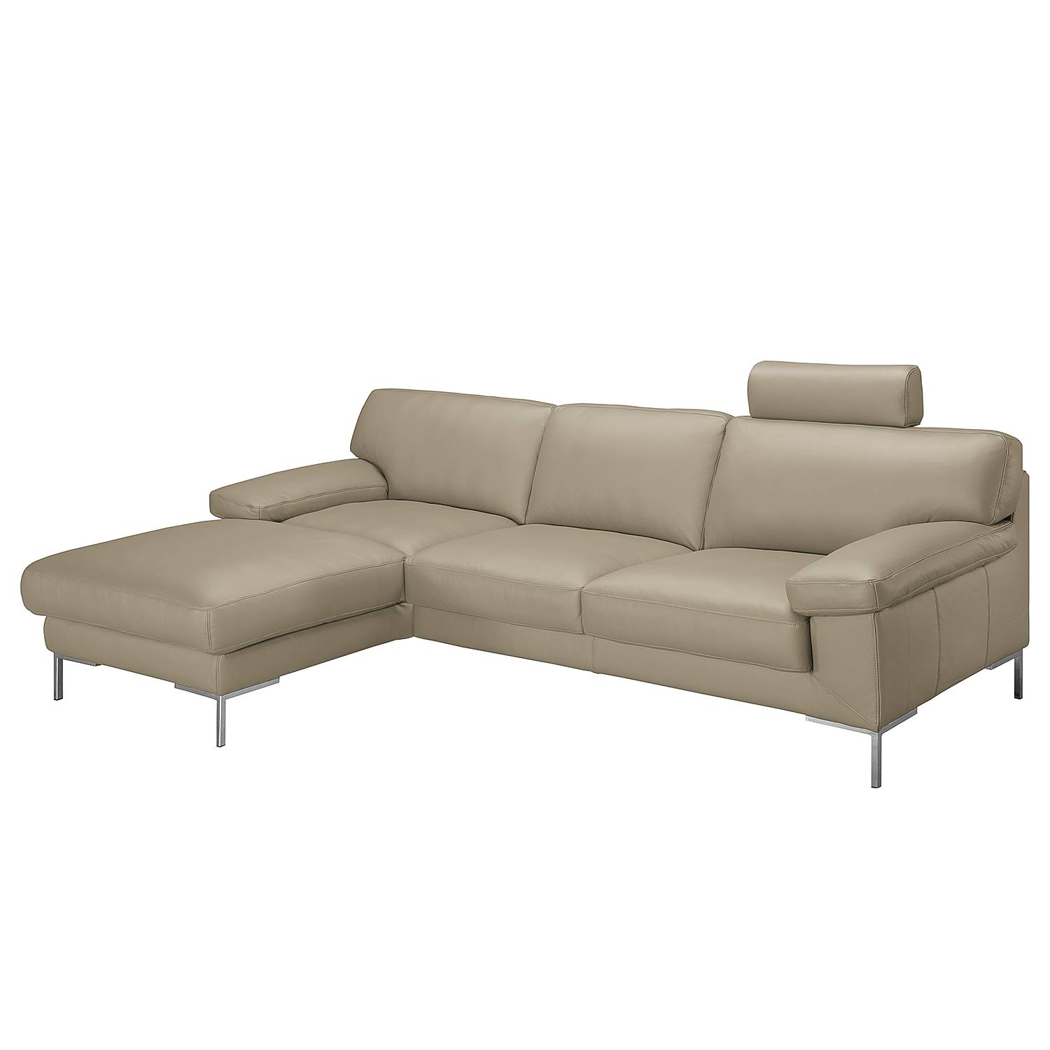 home24 ars manufacti Ecksofa Parlin Beige Echtleder 257x82x168 cm (BxHxT) Industrial