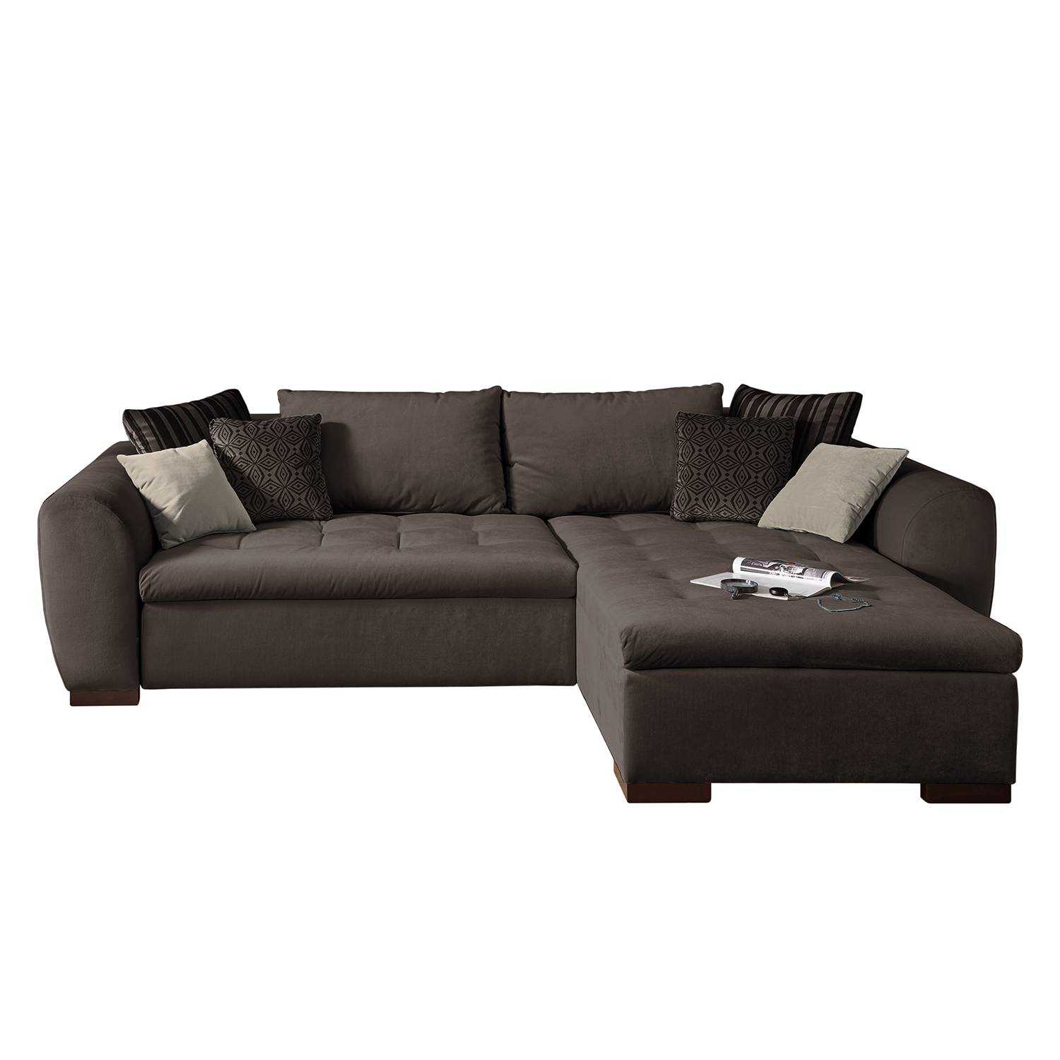 goedkoop Hoekbank Peguera met slaapfunctie microvezel Taupe Ridgevalley