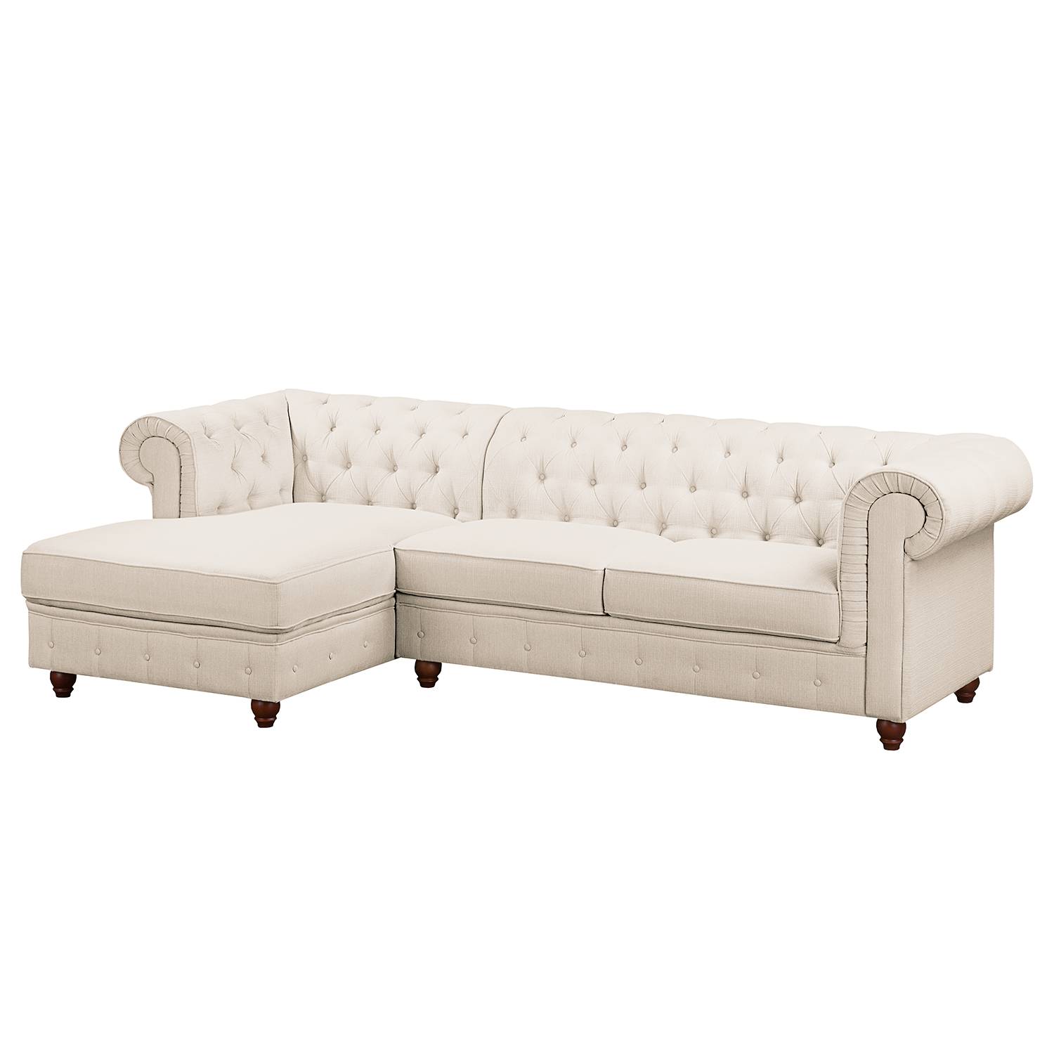 goedkoop Hoekbank Pintano geweven stof Ottoman vooraanzicht links Beige Maison Belfort