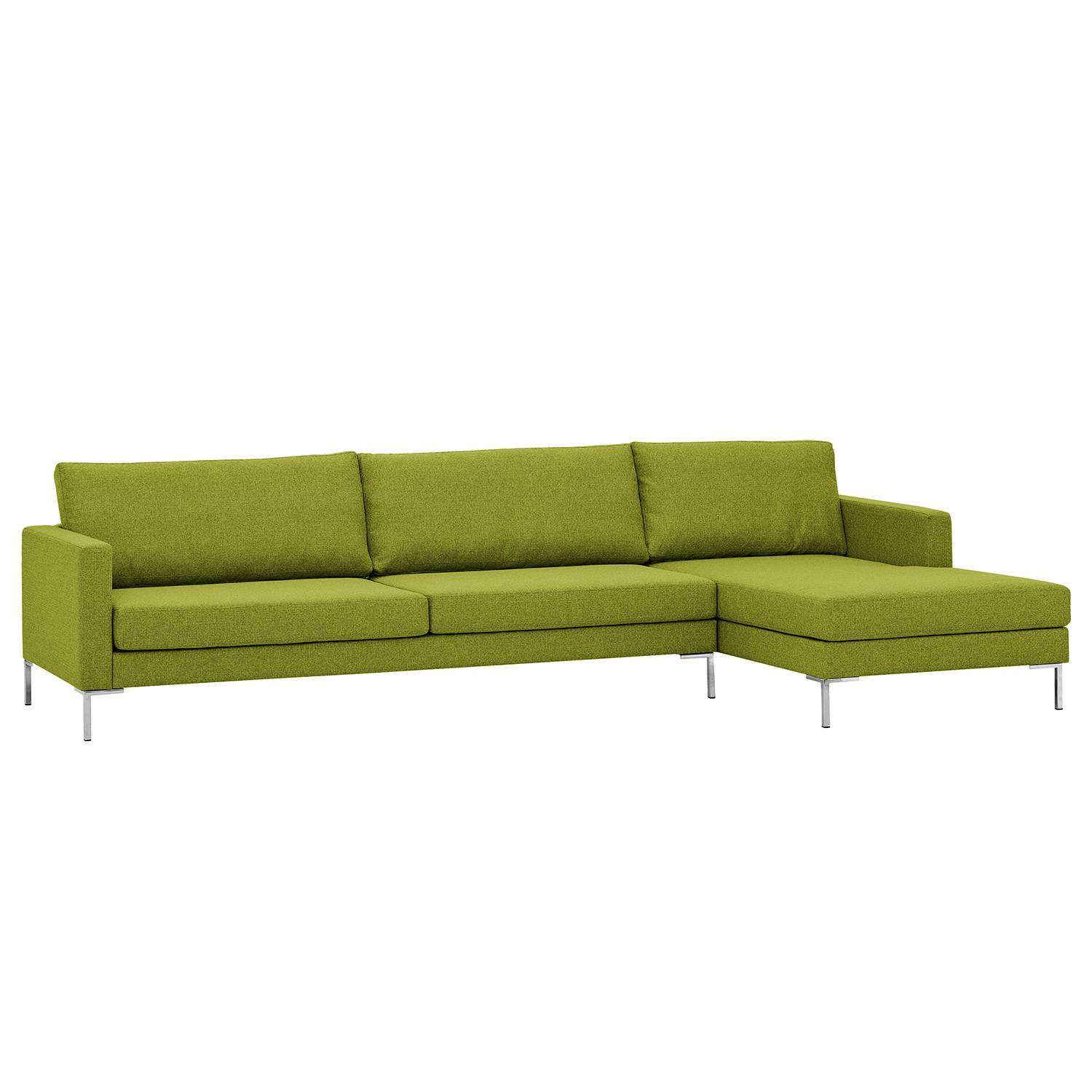 goedkoop Hoekbank Portobello geweven stof longchair vooraanzicht rechts 293cm Stof Ramira Limegroen Fredriks