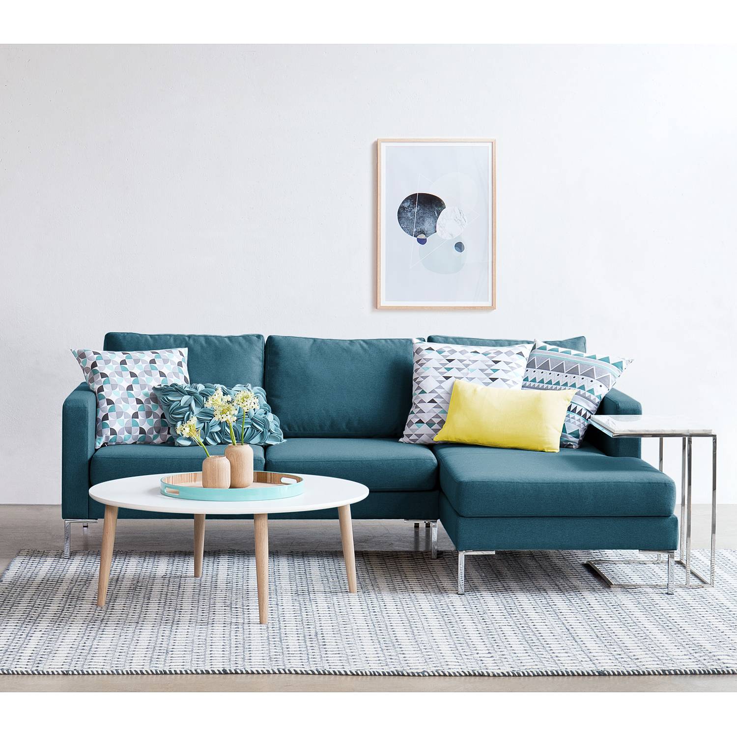 home24 Fredriks Ecksofa Portobello Türkis Webstoff 207x75x155 cm