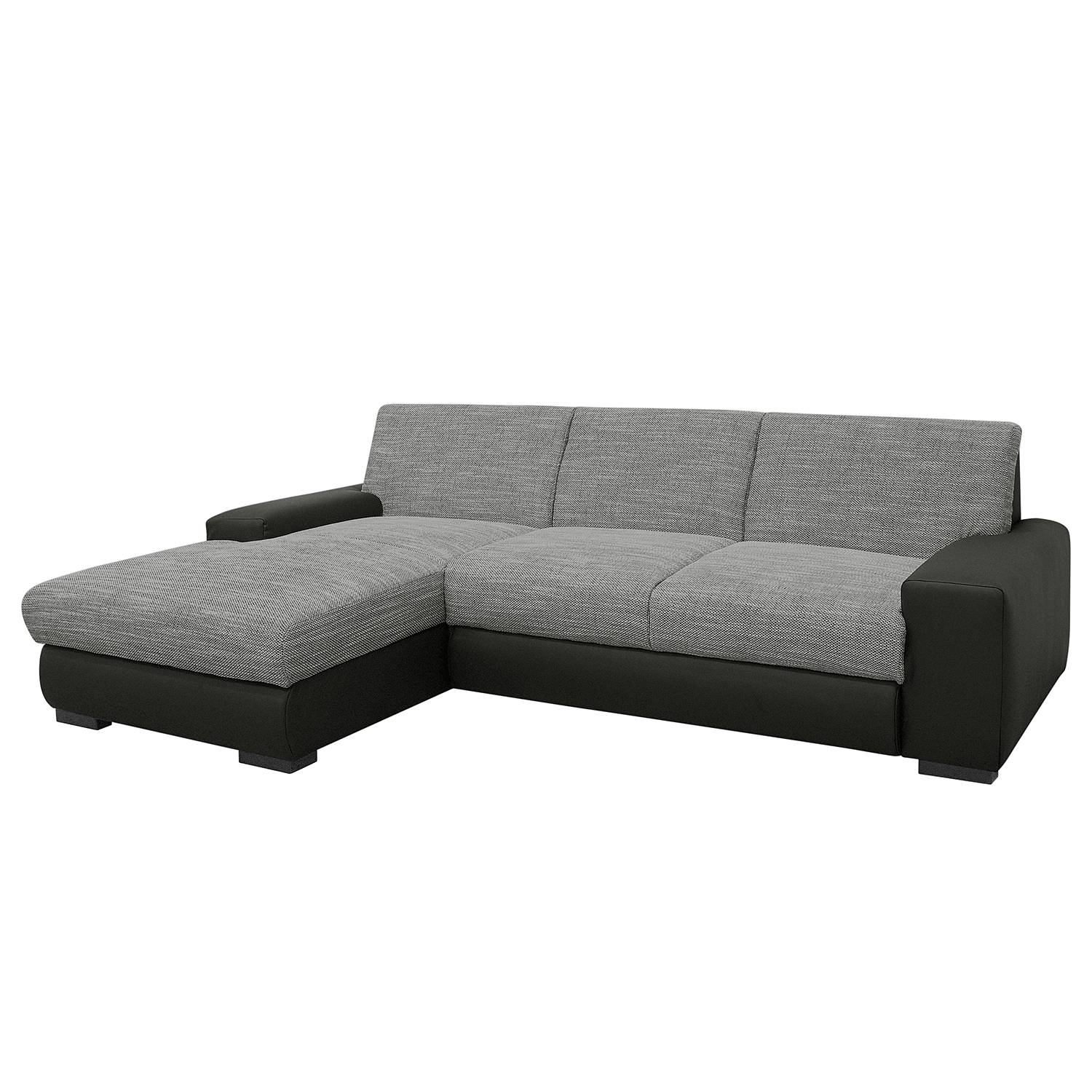 goedkoop Hoekbank Ravan structuurstof kunstleer grijs zwart Longchair vooraanzicht links Met slaapfunctie Zonder bedlade roomscape