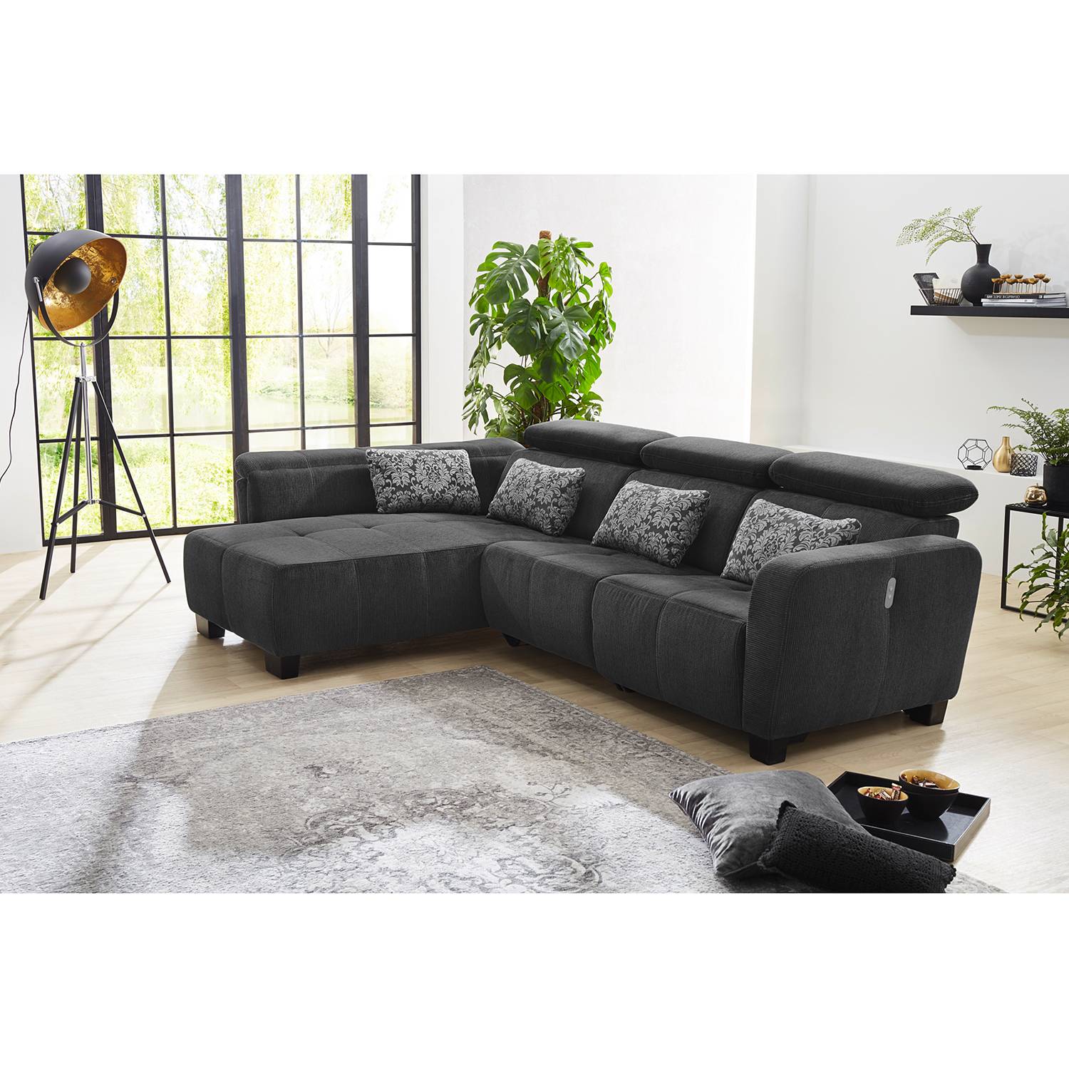 home24 loftscape Ecksofa Raymore Grau Strukturstoff 295x96x195 cm