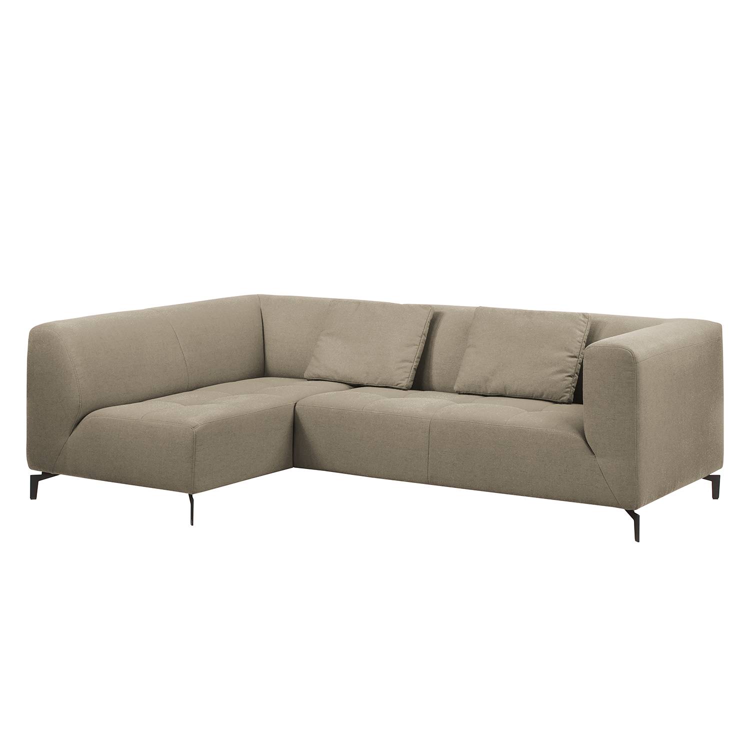 home24 Fredriks Ecksofa Rosewood Beige Webstoff 260x80x166 cm mit Hocker