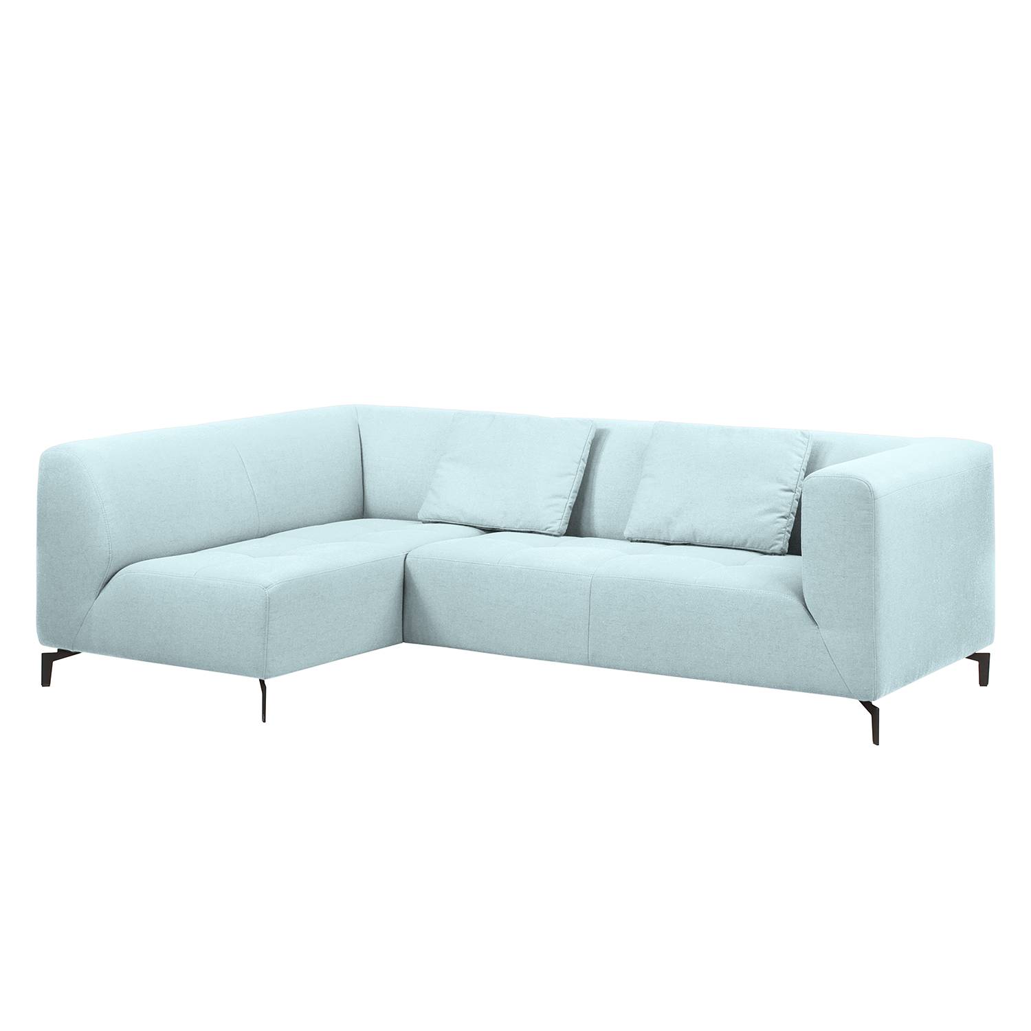 home24 Fredriks Ecksofa Rosewood Pastellblau Webstoff 260x80x166 cm mit Hocker