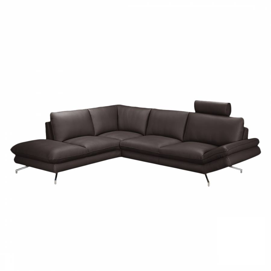 home24 loftscape Ecksofa Sharon 2,5-Sitzer Mokka Echtleder 276x83x220 cm (BxHxT) Modern