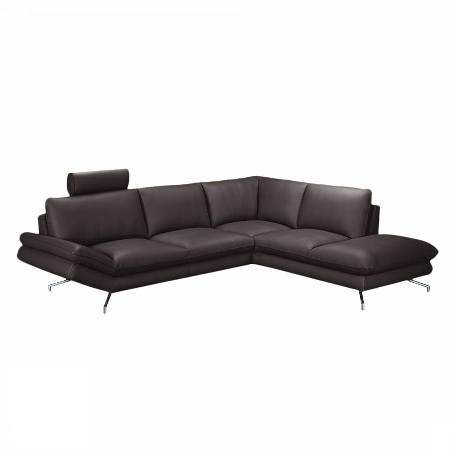goedkoop Hoekbank Sharon echt leer Met 2 hoofdsteunen longchair vooraanzicht rechts Mokkakleurig loftscape