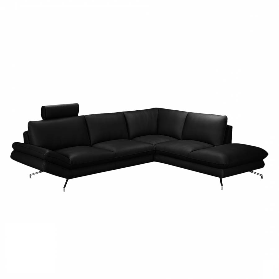 home24 loftscape Ecksofa Sharon 2,5-Sitzer Schwarz Echtleder 276x83x220 cm (BxHxT) Modern
