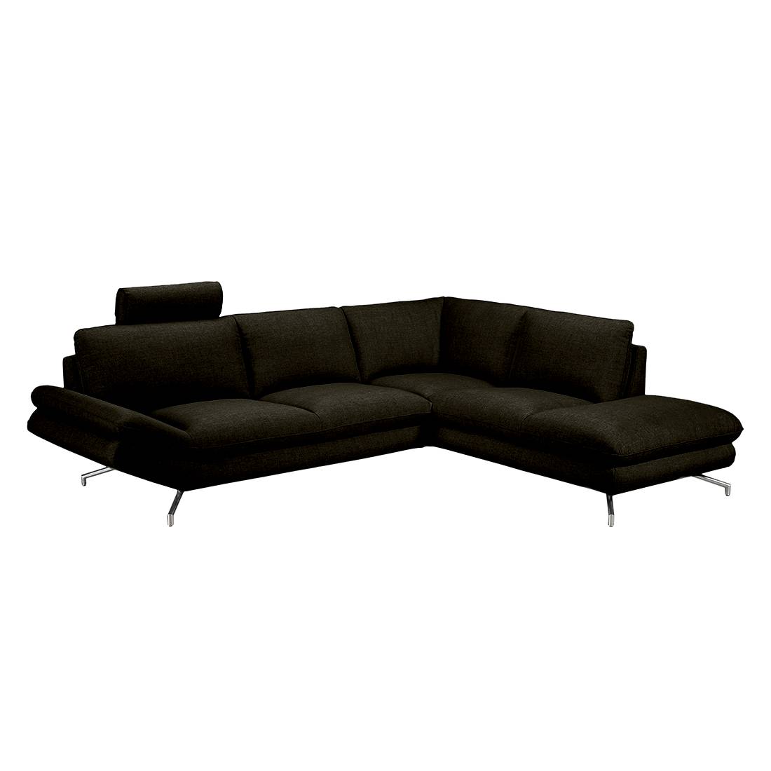 goedkoop Hoekbank Sharon bruinzwarte geweven stof longchair vooraanzicht rechts met 2 hoofdsteunen loftscape