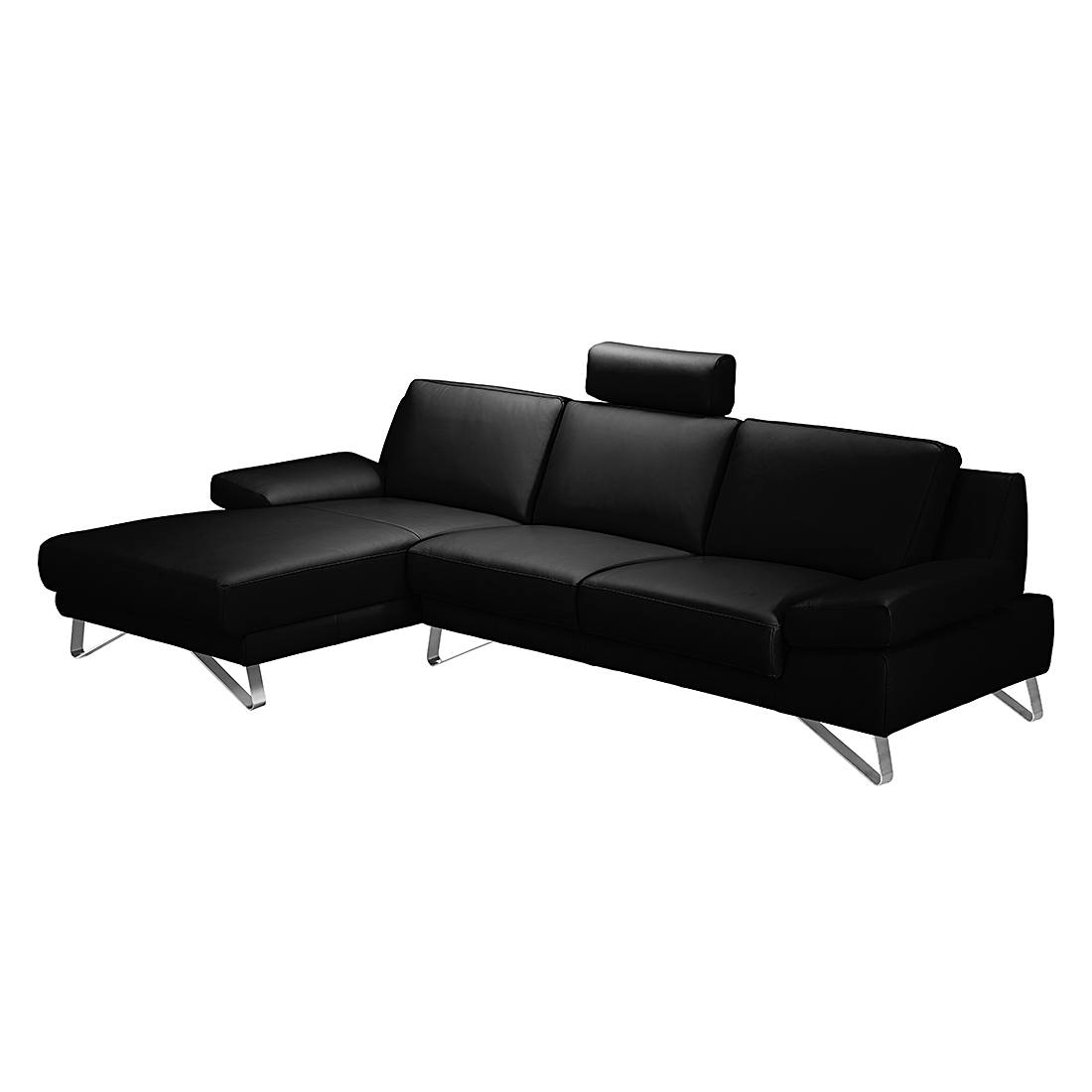 home24 loftscape Ecksofa Silvano 2,5-Sitzer Schwarz Echtleder 281x81x162 cm (BxHxT) Modern
