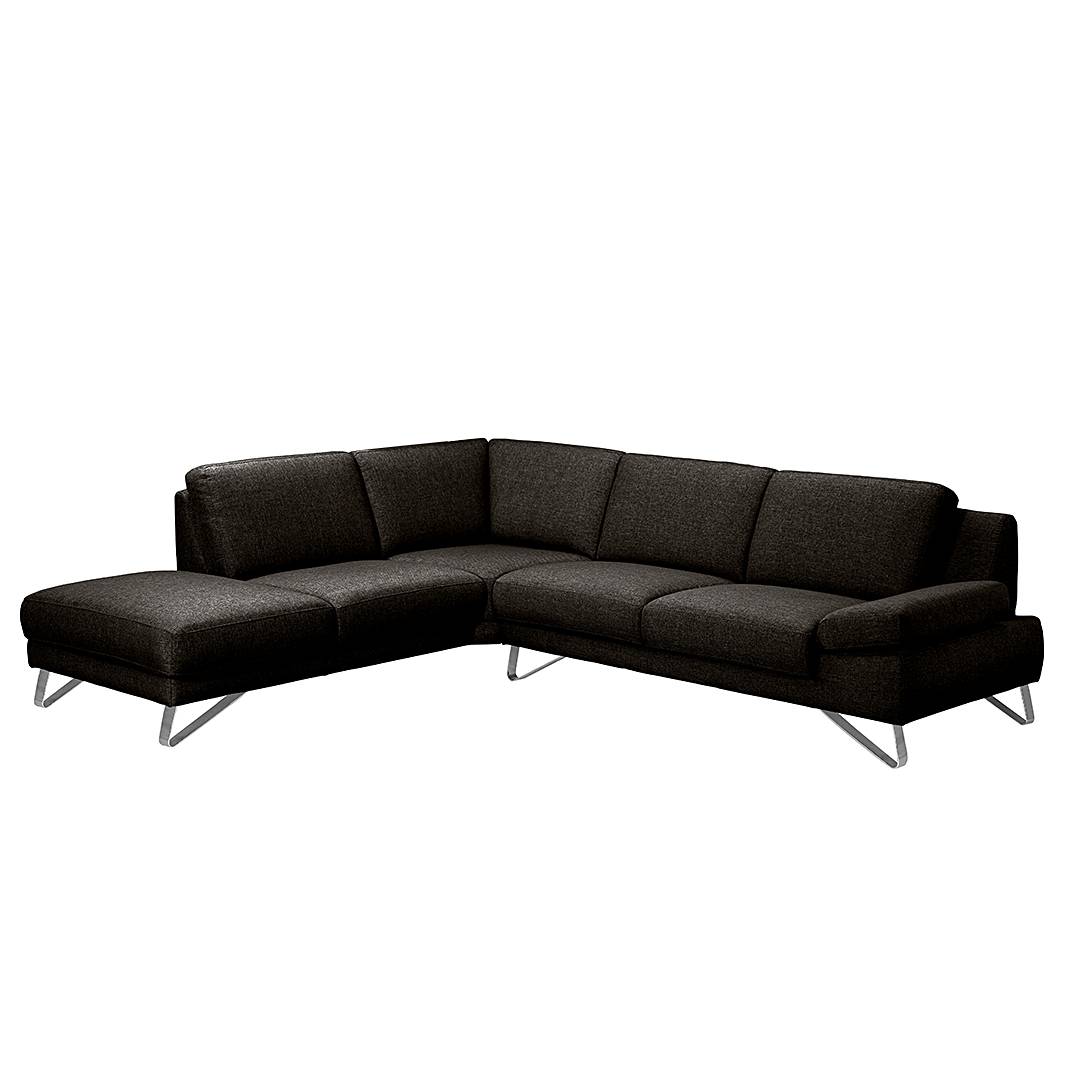 home24 loftscape Ecksofa Silvano I 2,5-Sitzer Braun/Schwarz Webstoff 270x81x232 cm (BxHxT) Modern