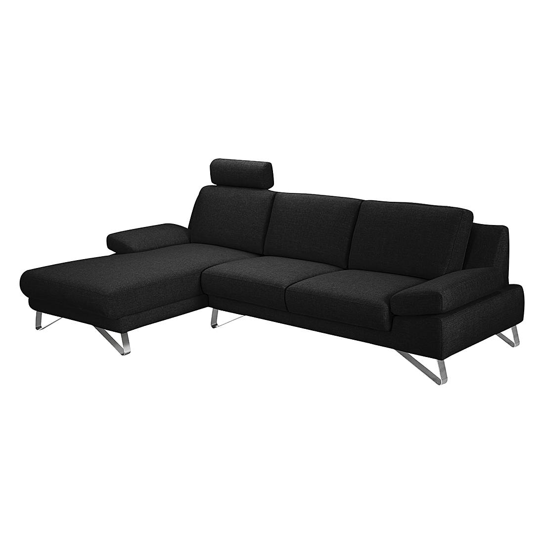 home24 loftscape Ecksofa Silvano 2,5-Sitzer Schwarz Webstoff 281x81x162 cm (BxHxT) Modern
