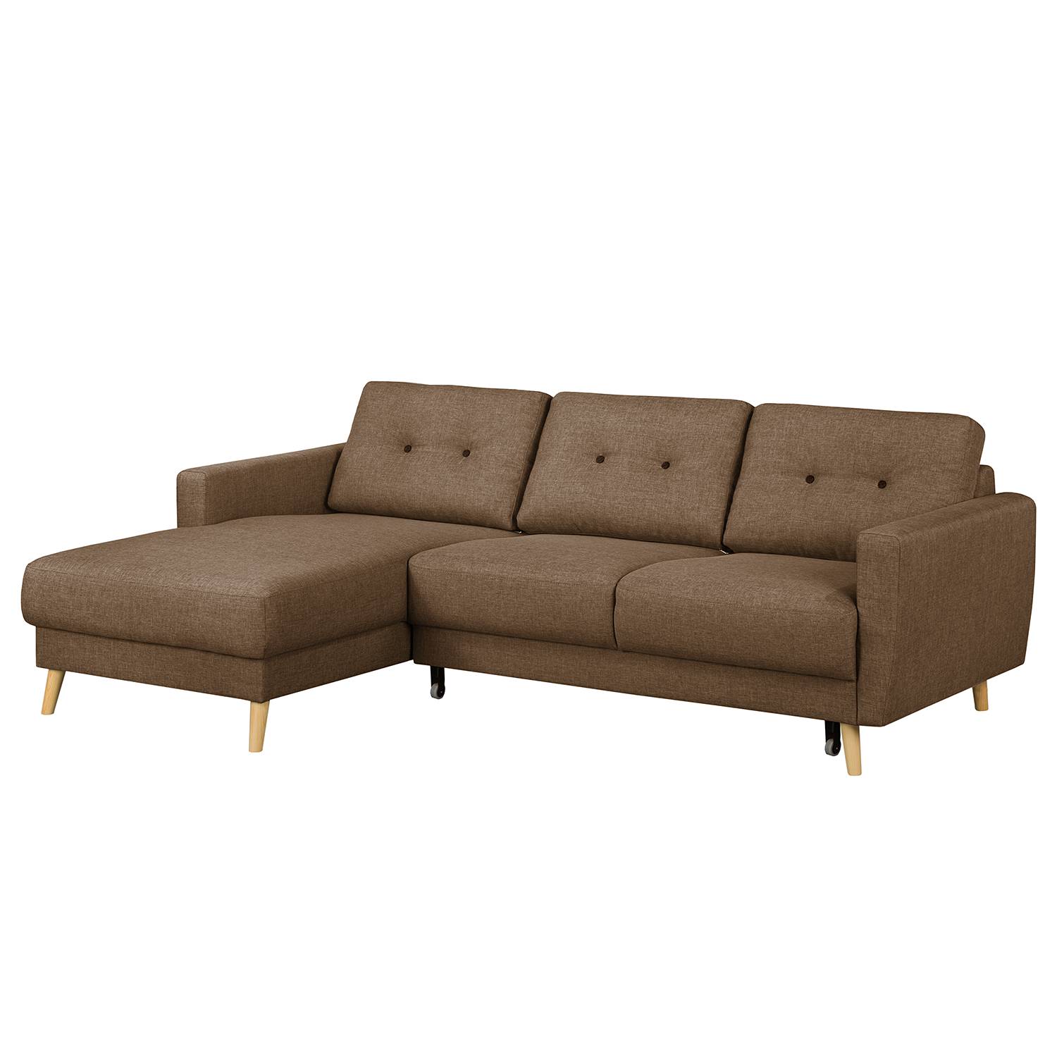 goedkoop Hoekbank Sola vlakweefsel Longchair vooraanzicht links Met slaapfunctie Nougatkleurig donkerbruin Morteens