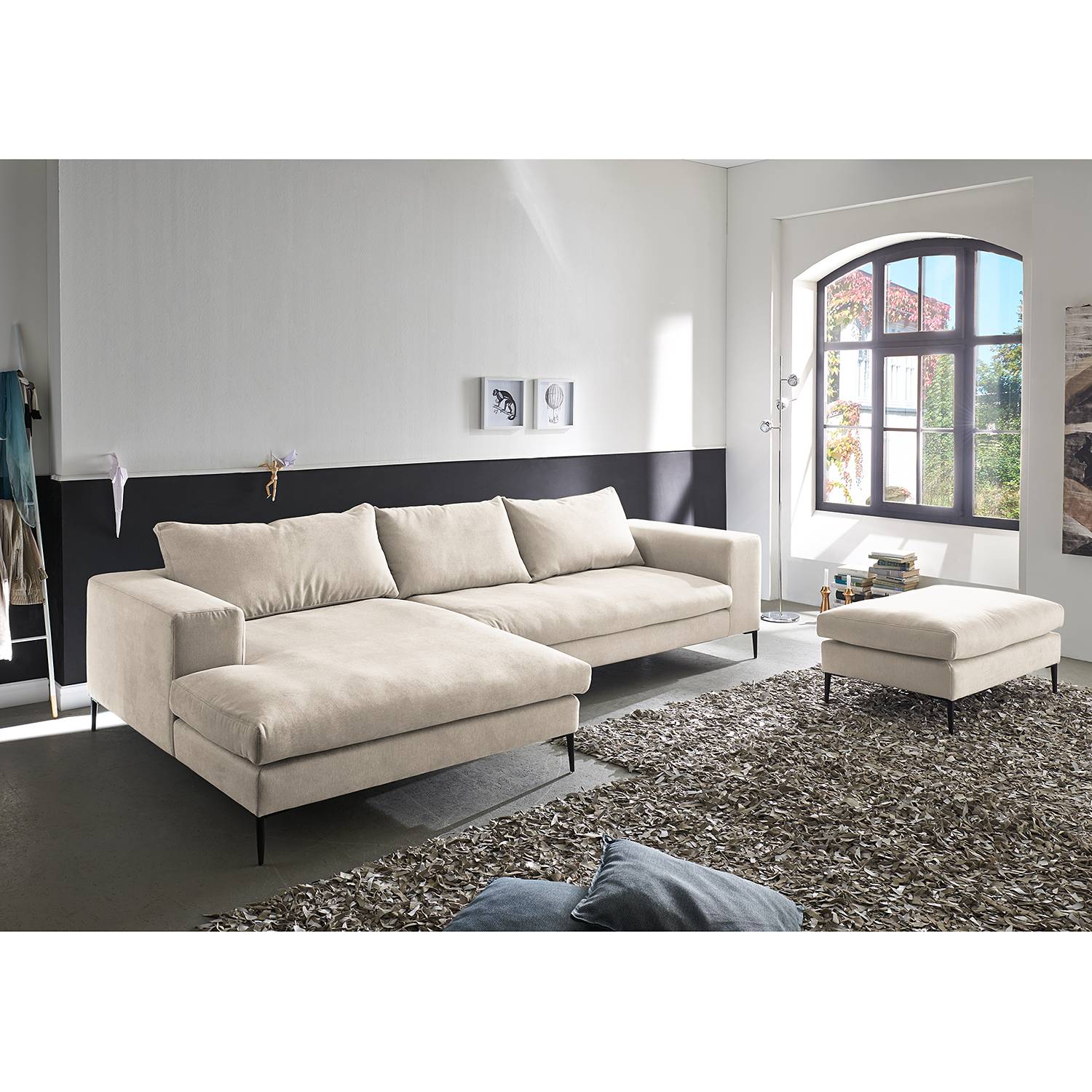 home24 Fredriks Ecksofa Streaky Bay Hellbeige Microfaser 325x88x170 cm