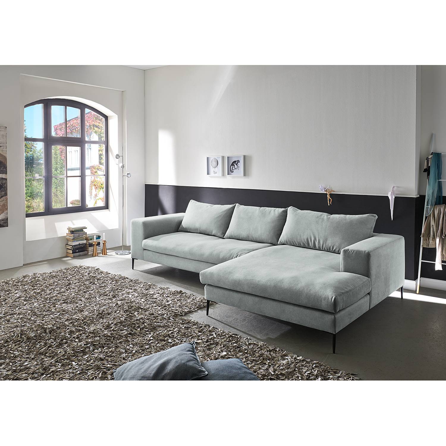 home24 Fredriks Ecksofa Streaky Bay Platingrau Microfaser 325x88x170 cm
