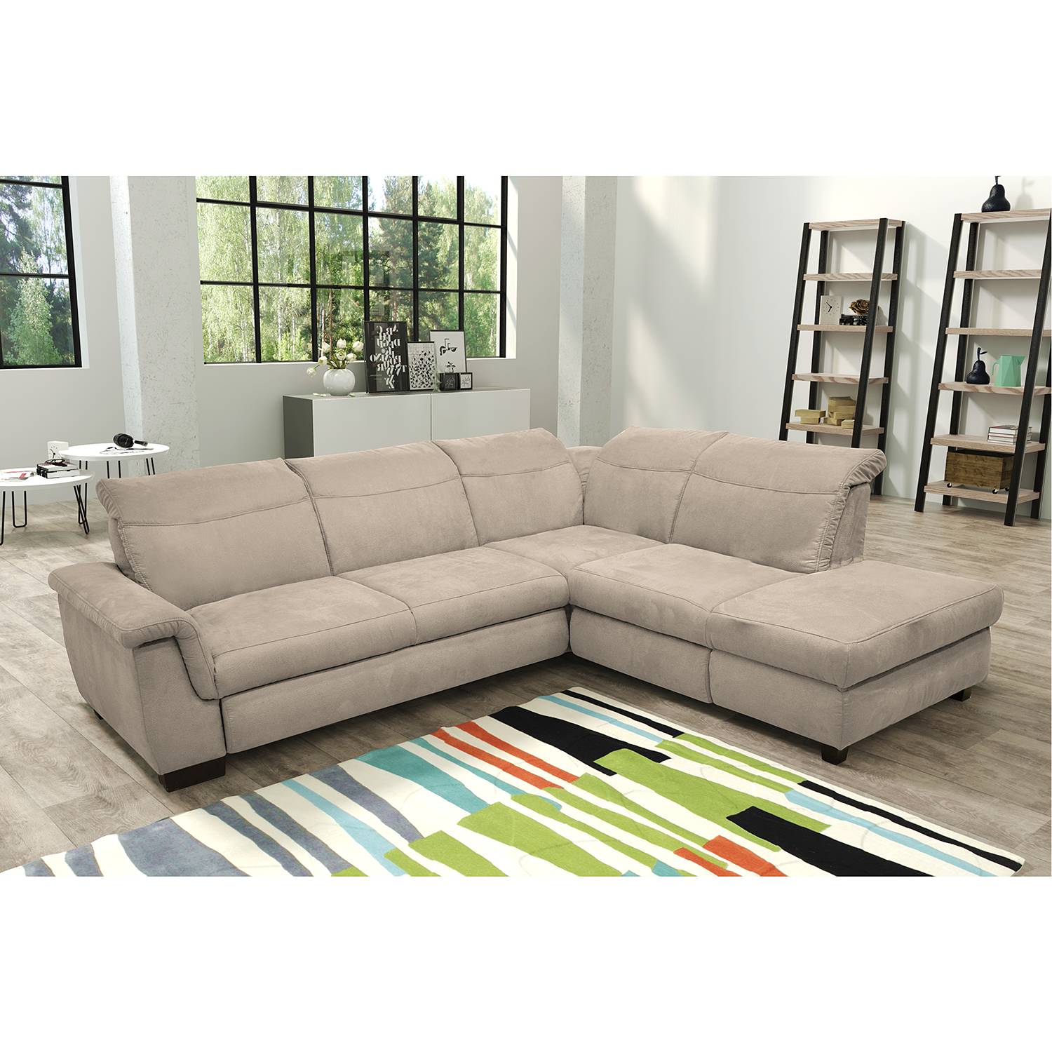 home24 Ars Natura Ecksofa Sunny Corner Kaschmir Strukturstoff 273x81x228 cm mit Schlaffunktion und Bettkasten
