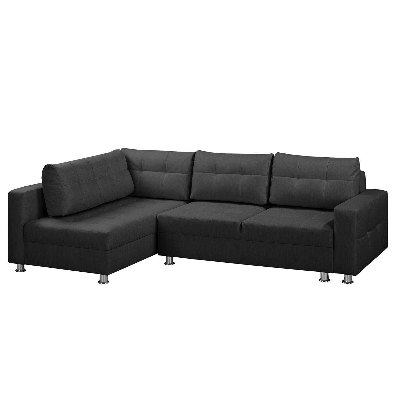 home24 Fredriks Ecksofa Upwell Anthrazit Strukturstoff 266x72x167 cm mit Schlaffunktion und Bettkasten